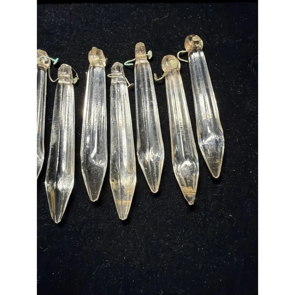 Lot of 8 Vintage Cut Crystal Prism Chandelier Lustre Lamp Parts Spear 3 1/4 IN